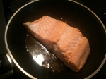 salmon fillet in the pan, ready to eat