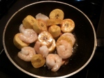 plantain and shrimp in the skillet